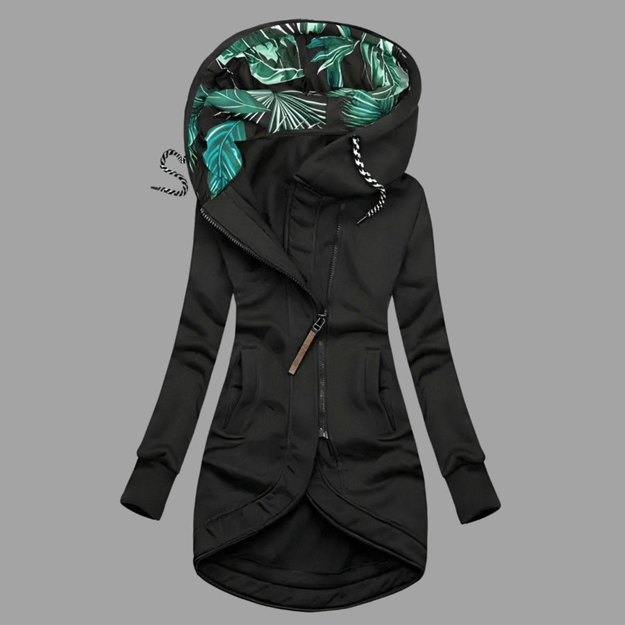 Maya | Women's Rugged Long Hooded Winter Shell Jacket with Zipper in Black