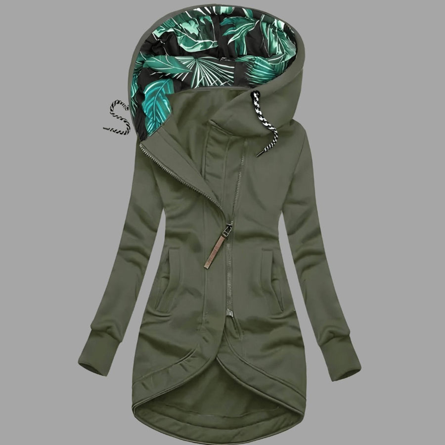 Maya | Women's Rugged Long Hooded Winter Shell Jacket with Zipper in Green