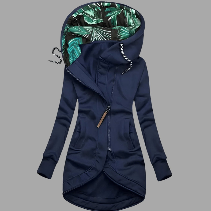 Maya | Women's Rugged Long Hooded Winter Shell Jacket with Zipper in NavyBlue