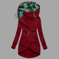 Maya | Women's Rugged Long Hooded Winter Shell Jacket with Zipper in Red