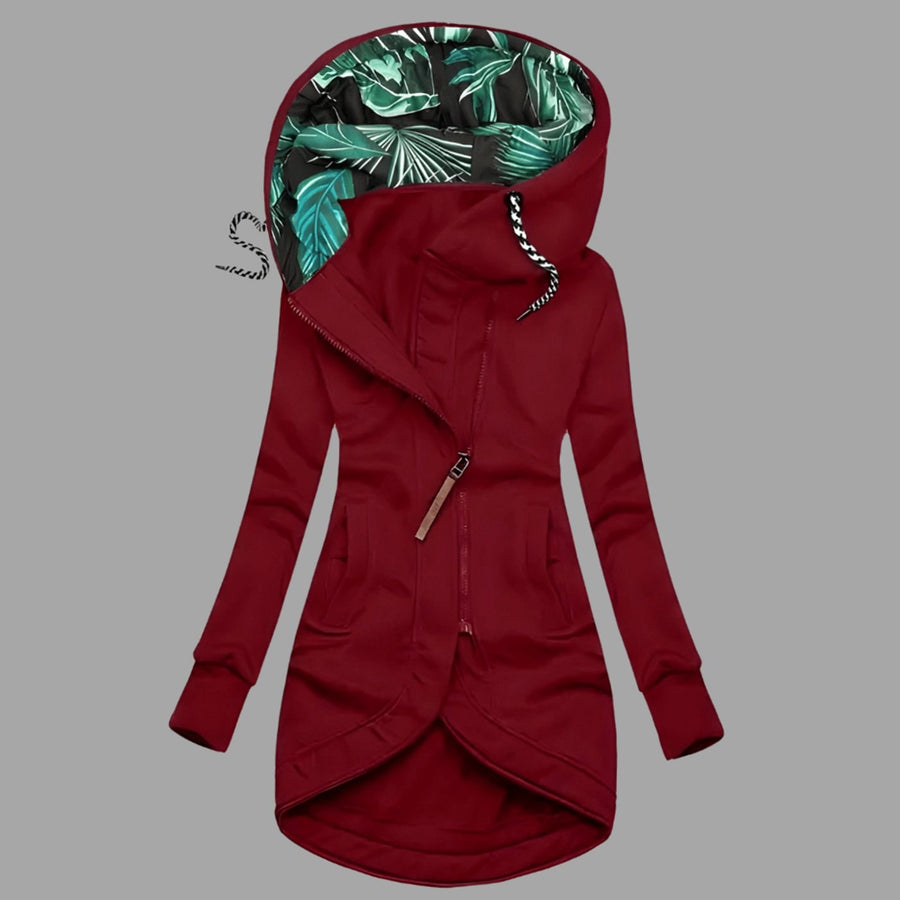 Maya | Women's Rugged Long Hooded Winter Shell Jacket with Zipper in Red