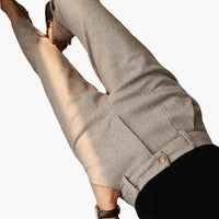 Meave | Women's Button Cuff Tapered Pants in Beige