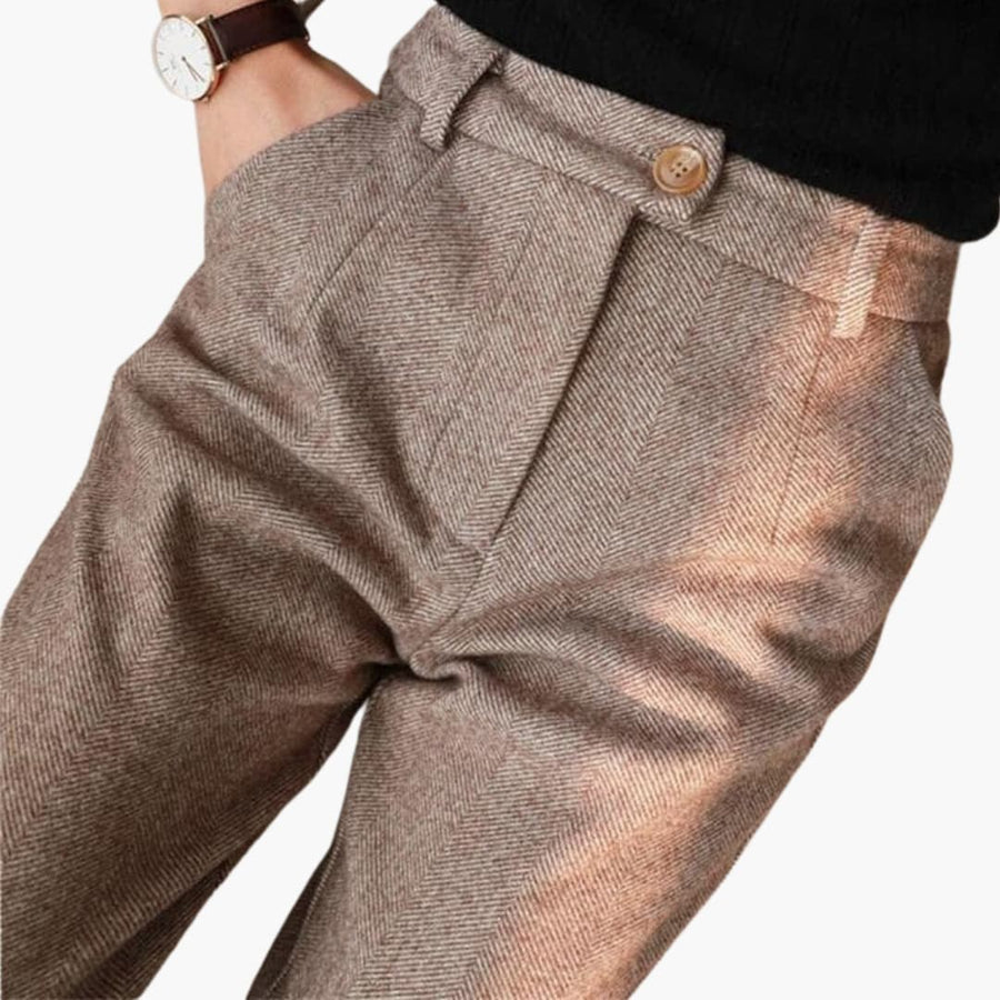Meave | Women's Button Cuff Tapered Pants in Light Brown