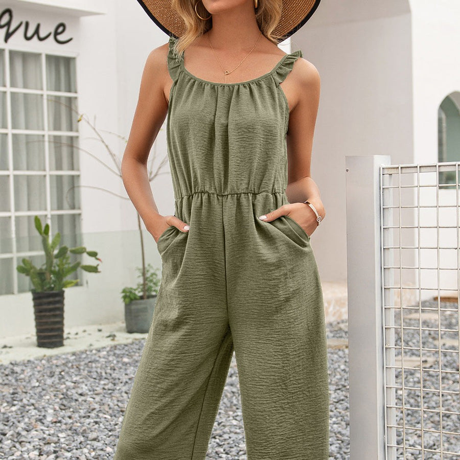 Mechthild | Women's Tailored Ruffle Jumpsuit in Green