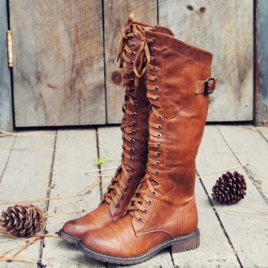 Melanie | Women's Tall Lace-Up Riding Boots with Lug Sole in Brown