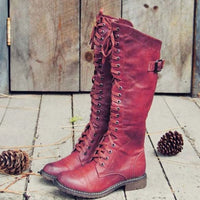 Melanie | Women's Tall Lace-Up Riding Boots with Lug Sole in Red