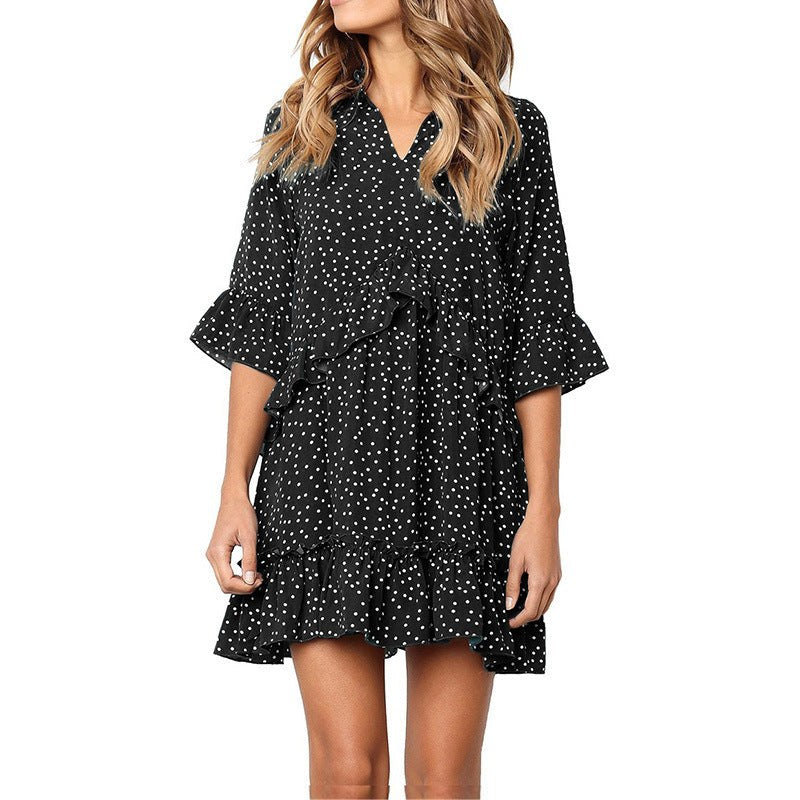 Melchiora | Women's Ruffle Detail V-Neck Jumpsuit in Black