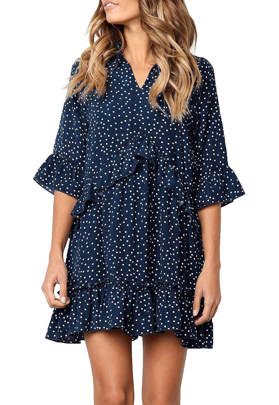 Melchiora | Women's Ruffle Detail V-Neck Jumpsuit in Dark Blue