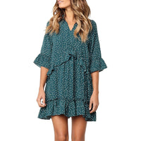Melchiora | Women's Ruffle Detail V-Neck Jumpsuit in Green