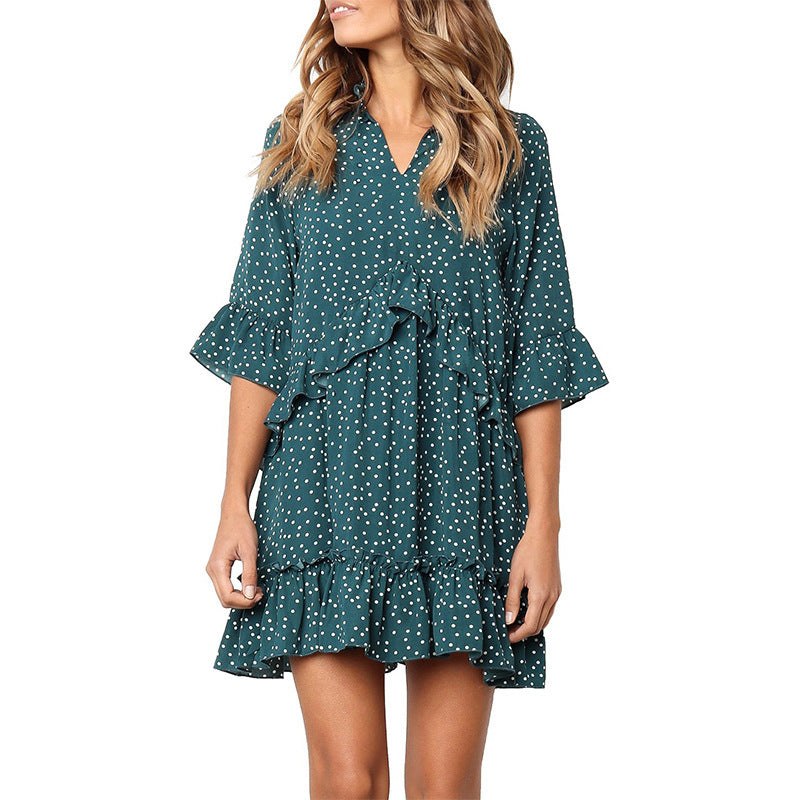 Melchiora | Women's Ruffle Detail V-Neck Jumpsuit in Green