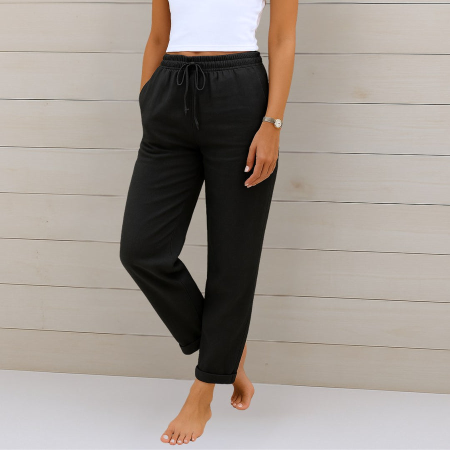 Melisande | Women's Elastic Waist Drawstring Pants in Black