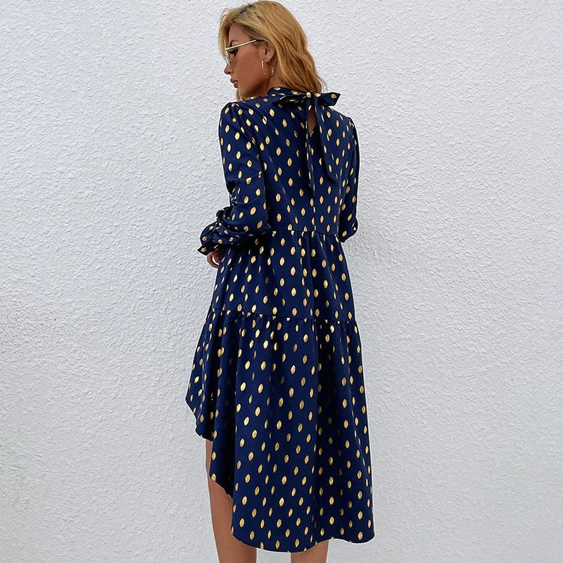 Melisande | Women's Stand Collar Voluminous Elegant Dress in Royal Blue