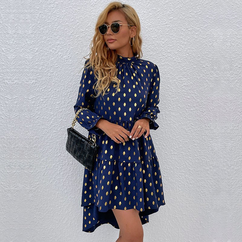 Melisande | Women's Stand Collar Voluminous Elegant Dress in Royal Blue