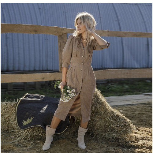 Melissa | Women's Voluminous Shirt Dress in Khaki
