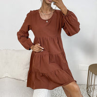 Melitta | Women's Ruffle Detail Voluminous Midi Dress in Chestnut Brown
