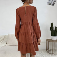 Melitta | Women's Ruffle Detail Voluminous Midi Dress in Chestnut Brown