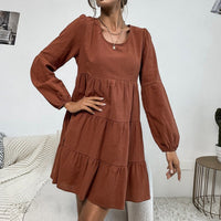 Melitta | Women's Ruffle Detail Voluminous Midi Dress in Chestnut Brown