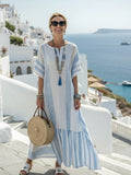 Melusine | Women's Striped Short Sleeve Maxi Sundress