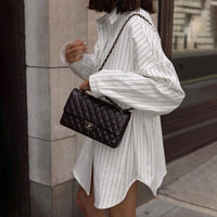 Meredith | Women's Striped Short Sleeve Comfortable Shirt Dress in White