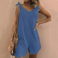 Meredith | Women's Bow Strap Pocket Playsuit in Blue