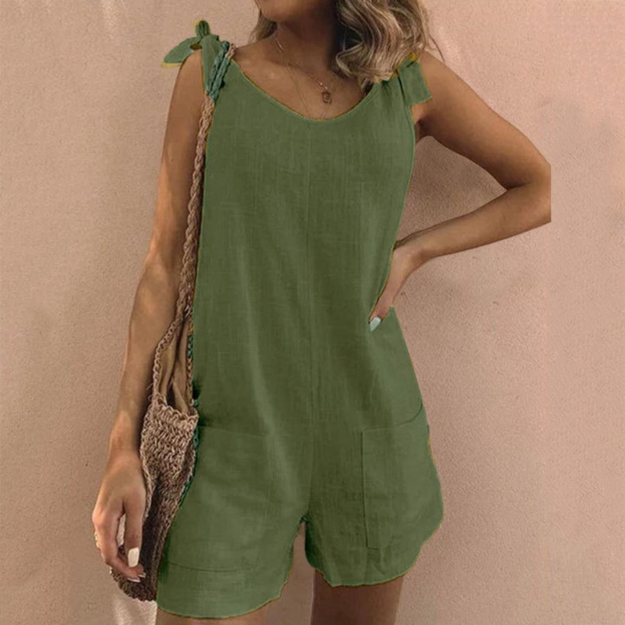 Meredith | Women's Bow Strap Pocket Playsuit in Green