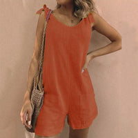 Meredith | Women's Bow Strap Pocket Playsuit in Orange