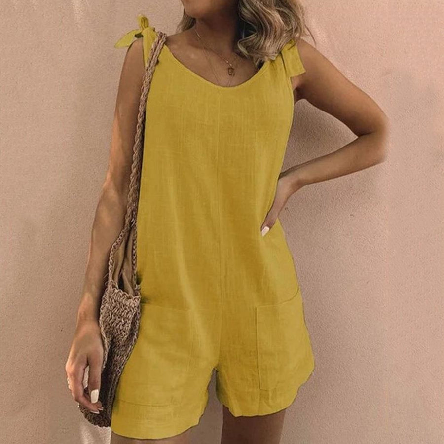 Meredith | Women's Bow Strap Pocket Playsuit in Yellow
