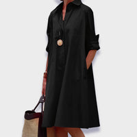 Merle | Women's Collared Midi Long Sleeve Polo Dress in Black
