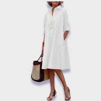 Merle | Women's Collared Midi Long Sleeve Polo Dress in White