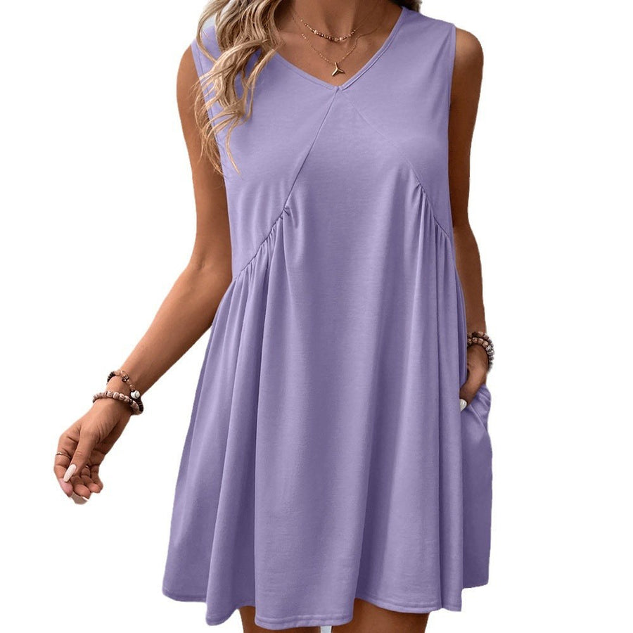 Merveille | Women's V-Neck Flowing Pockets Dress – Casual Dress