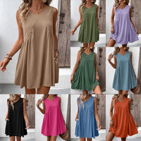 Merveille | Women's V-Neck Flowing Pockets Dress – Casual Dress