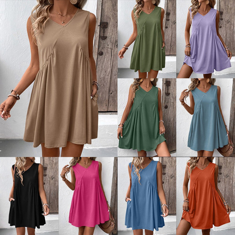 Merveille | Women's V-Neck Flowing Pockets Dress – Casual Dress