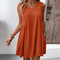 Merveille | Women's V-Neck Flowing Pockets Dress – Casual Dress in Orange