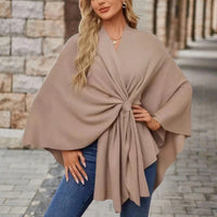 Mia | Women's Draped Wrap Style Poncho in Beige