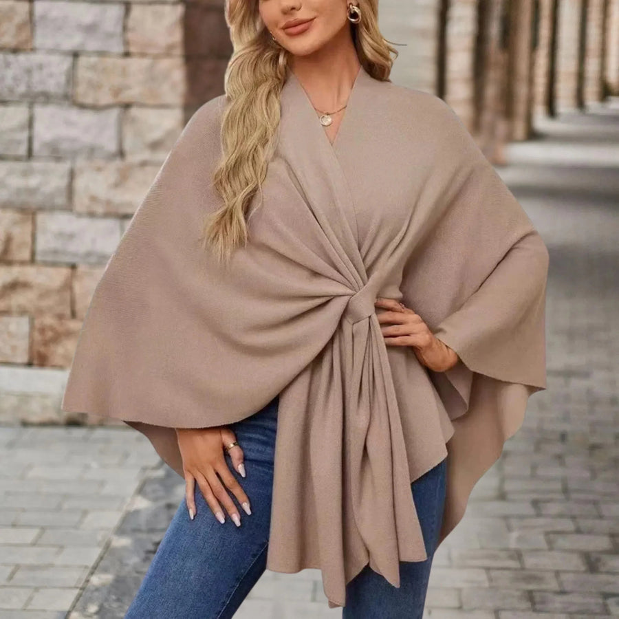 Mia | Women's Draped Wrap Style Poncho in Beige