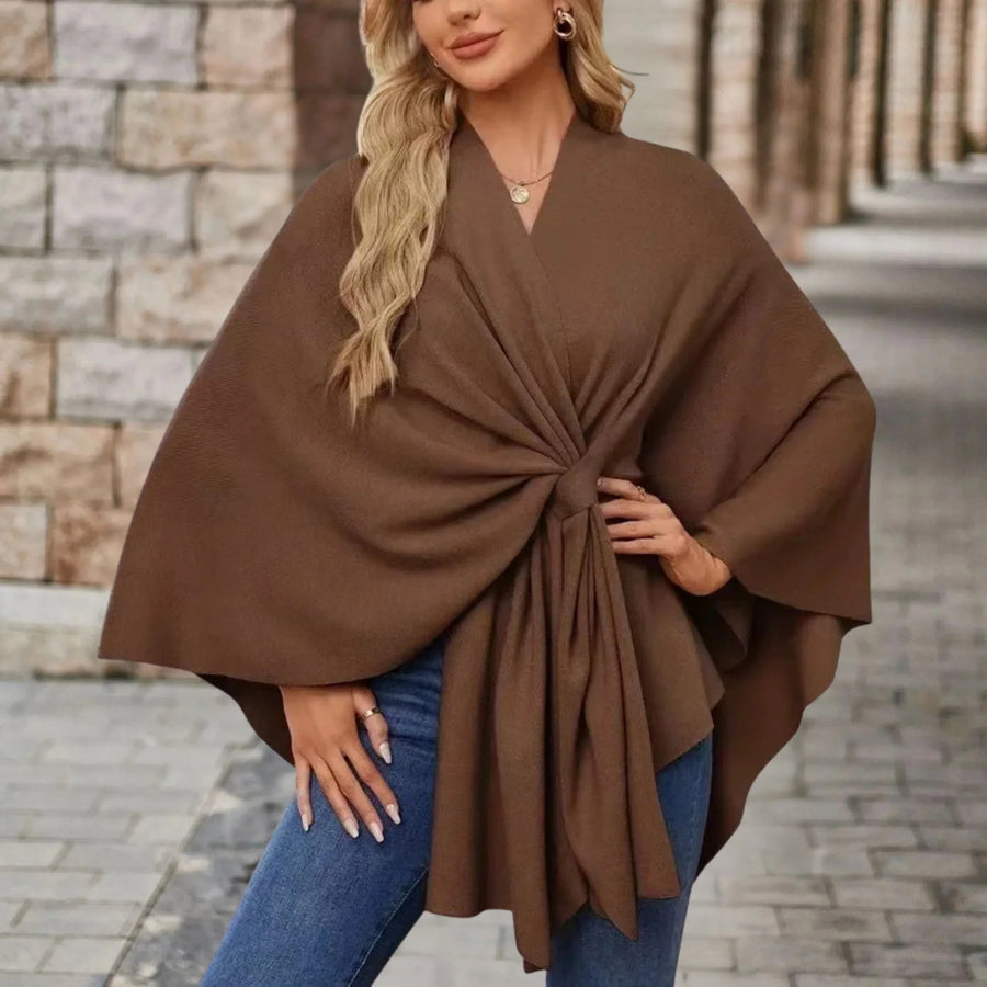 Mia | Women's Draped Wrap Style Poncho in Brown