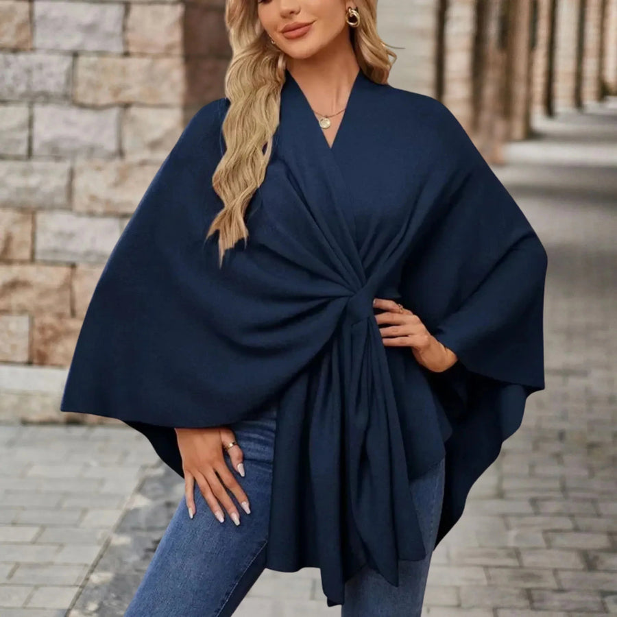 Mia | Women's Draped Wrap Style Poncho in Dark Blue