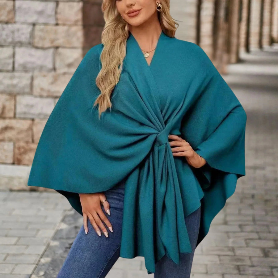 Mia | Women's Draped Wrap Style Poncho in Dark Green