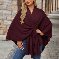 Mia | Women's Draped Wrap Style Poncho in Dark Red
