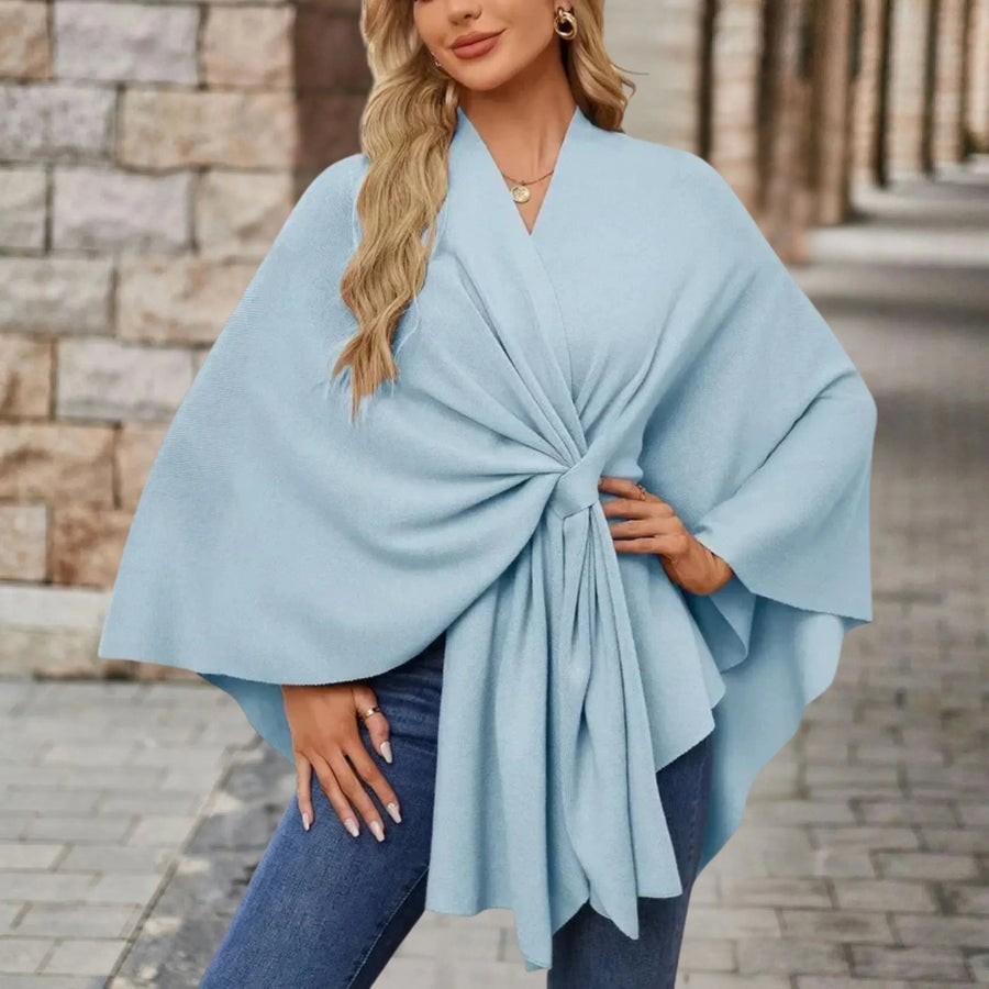 Mia | Women's Draped Wrap Style Poncho in Light Blue