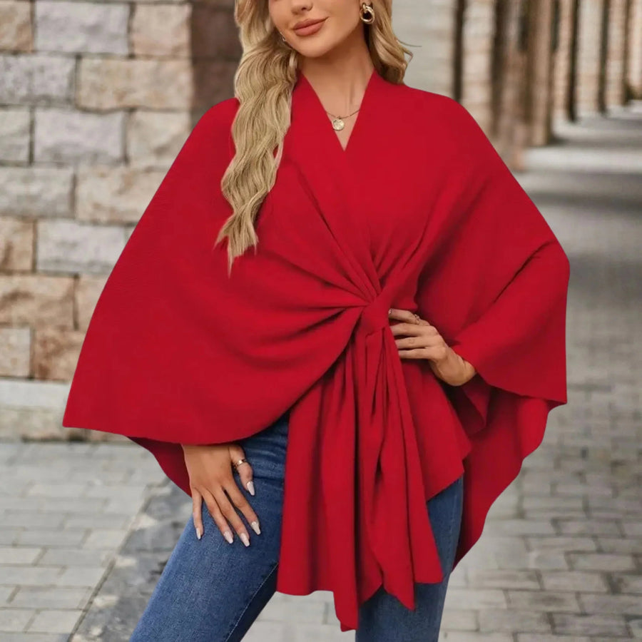 Mia | Women's Draped Wrap Style Poncho in Red