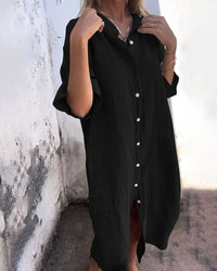 Micaela | Women's Button Front Pocket Design Shirt Dress in Black
