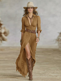 Mignon | Women's Summer Casual Maxi Sundress in Light Brown