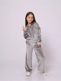 Mila | Women's Zip Velvet Tracksuit Set in Gray