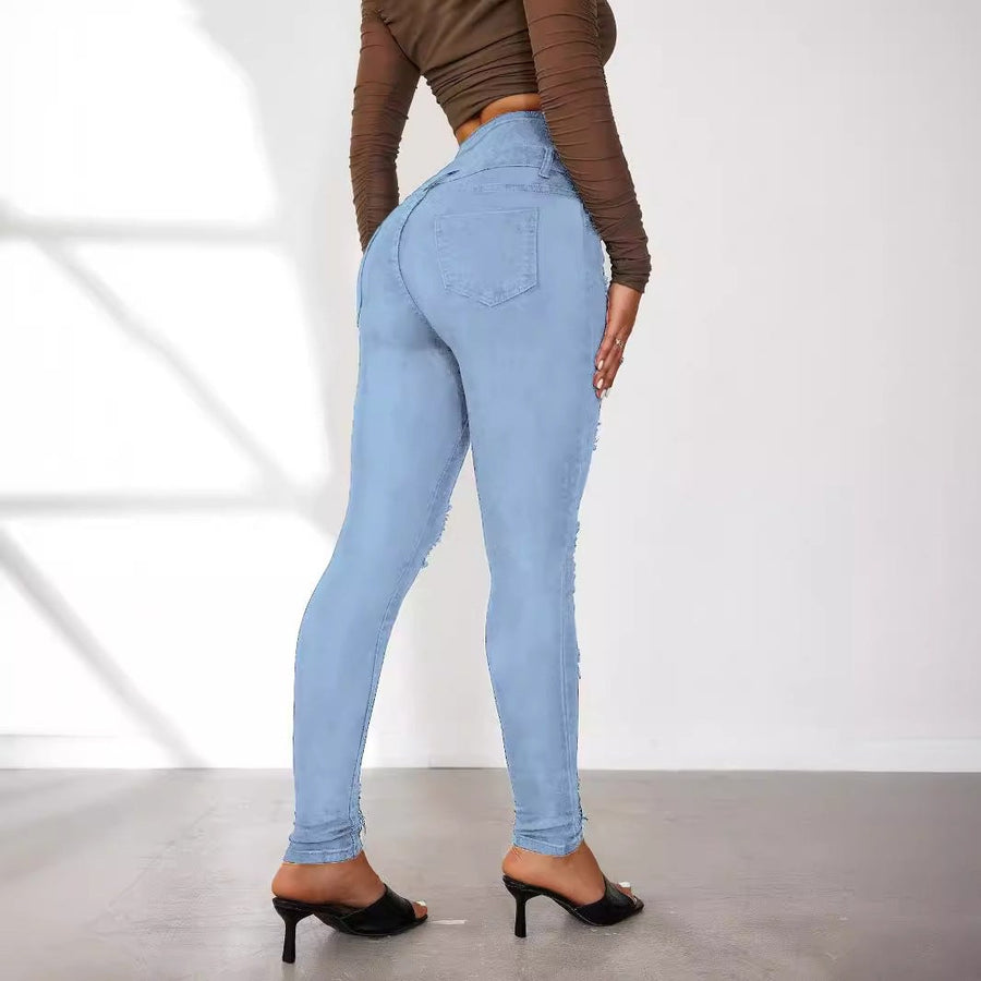 Mildred | Women's Button Detail Fashionable Jeans in Blue