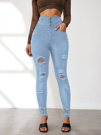 Mildred | Women's Button Detail Fashionable Jeans in Blue