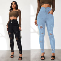 Mildred | Women's Button Detail Fashionable Jeans in Blue