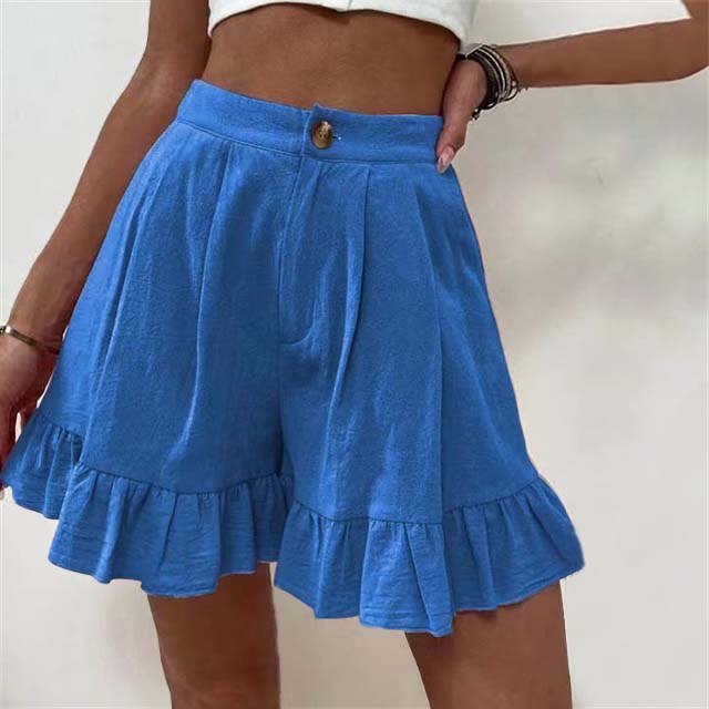 Mildred | Women's Ruffle Hem Shorts in Blue
