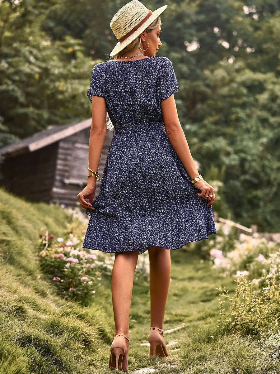 Millicent | Women's Floral Tie Waist Midi Summer Dress