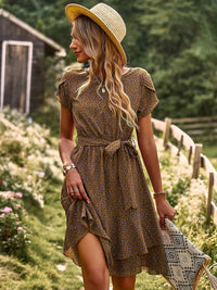 Millicent | Women's Floral Tie Waist Midi Summer Dress